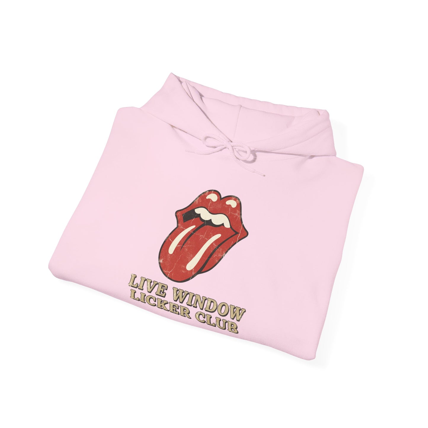 Graphic Hoodie — Retro Tongue Logo “Live Window Licker Club” Streetwear Pullover