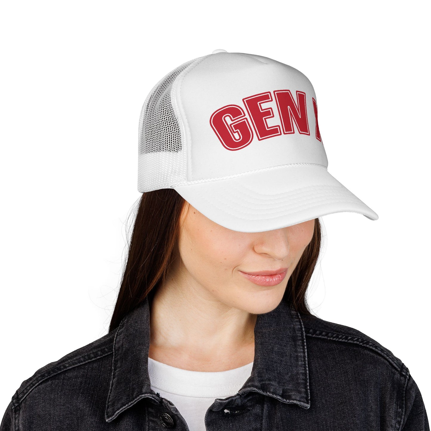 Gen X Trucker Cap — Retro Red Embroidered Mesh Hat for 40s–60s