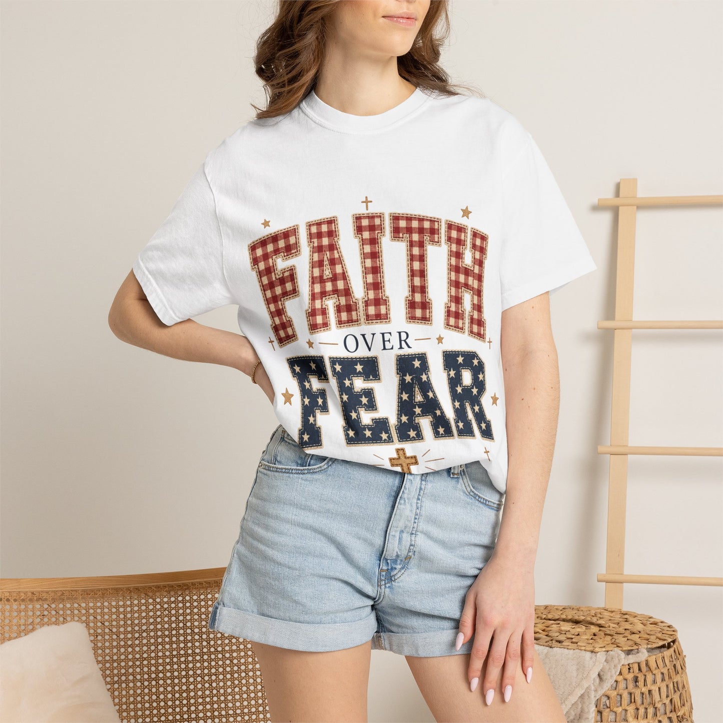 Faith Over Fear T-Shirt — Patriotic Christian Tee with Cross