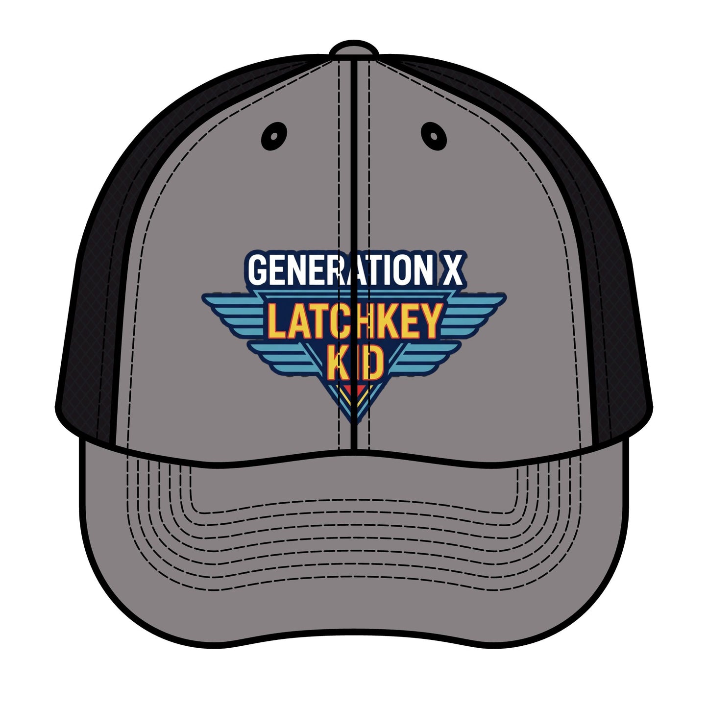 Generation X Latchkey Kid Trucker Hat — Retro Winged Logo Cap