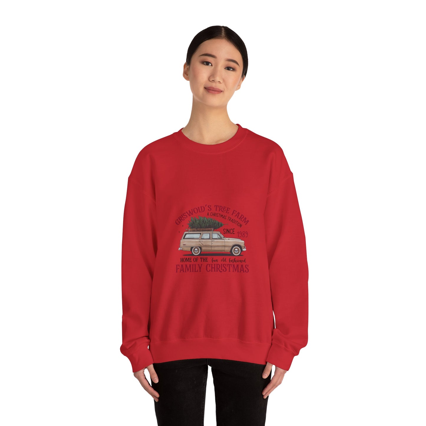 Family Christmas Sweatshirt — Croswold’s Tree Farm Vintage Station Wagon Design