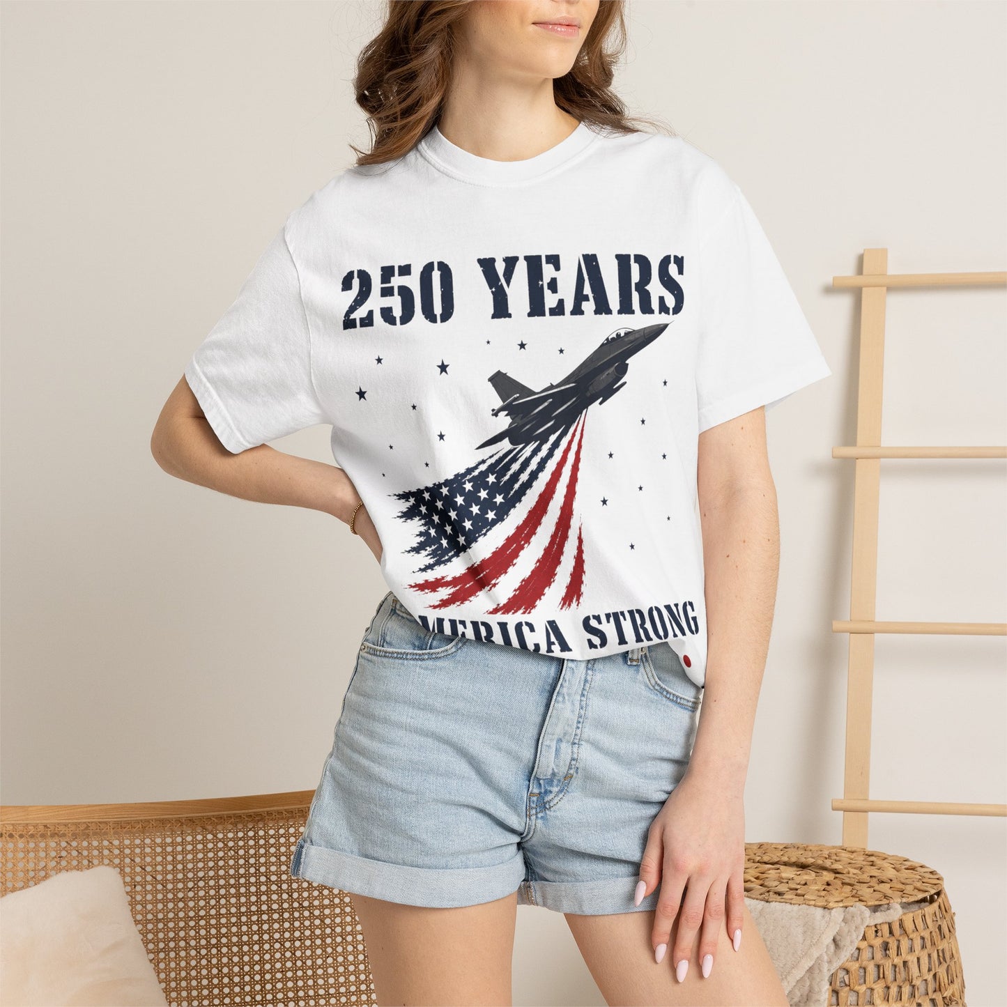 250 Years America Strong T-Shirt — 1776–2026 Patriotic Flag Jet Tee