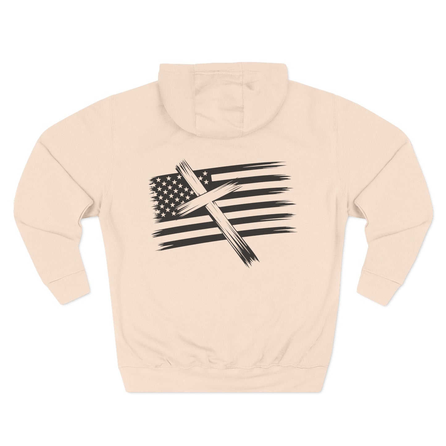 American Flag Cross Hoodie — Christian Patriotic Pullover with Distressed Stars & Stripes