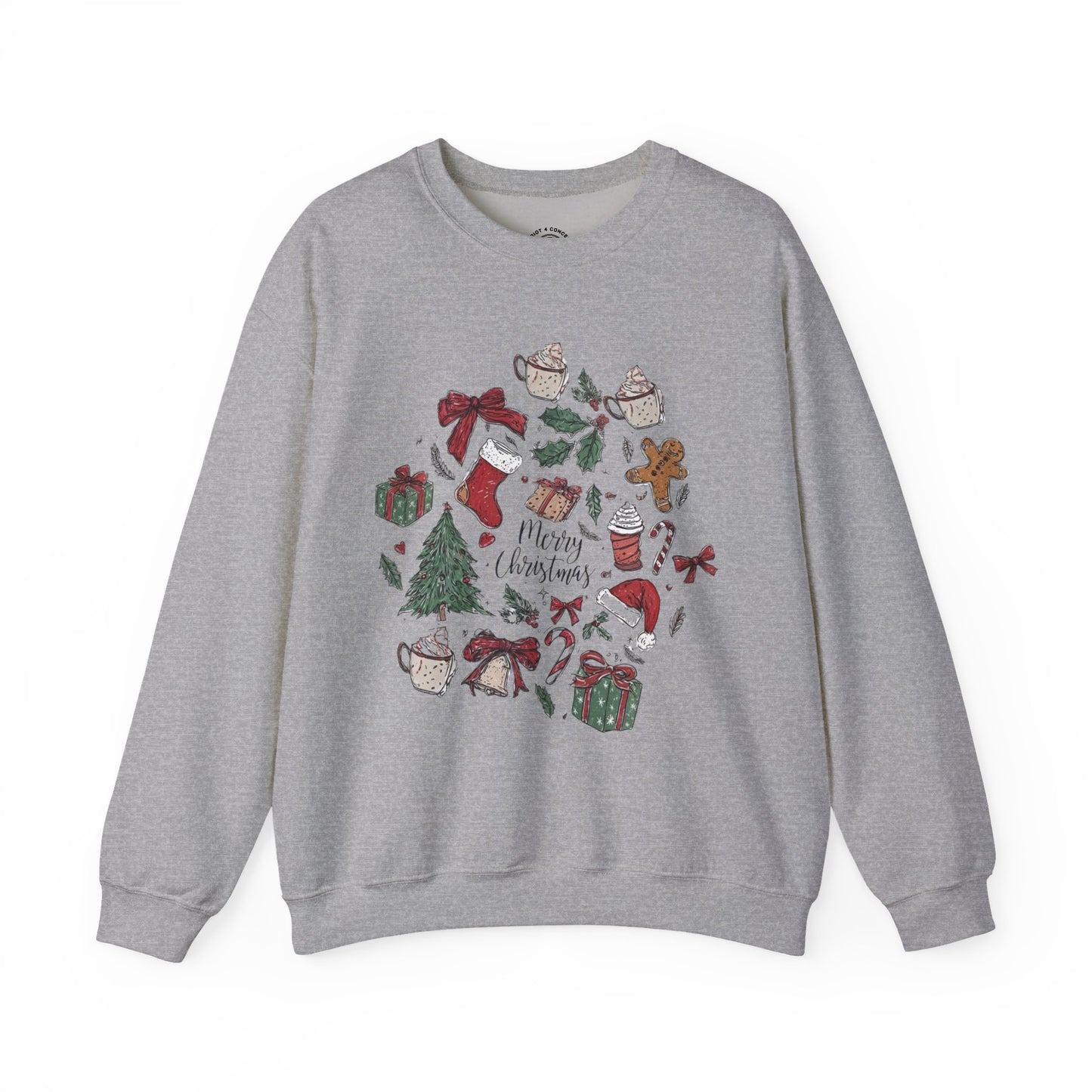 Christmas Cozy Crewneck Sweatshirt — "Merry Christmas" Holiday Icons Design