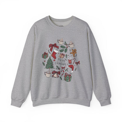 Christmas Cozy Crewneck Sweatshirt — "Merry Christmas" Holiday Icons Design