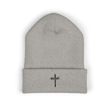 Embroidered Cross Cuffed Beanie — Minimal Faith Knit Hat