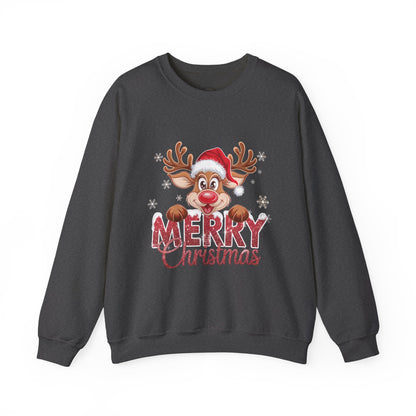 Christmas Reindeer Crewneck Sweatshirt — 'Merry Christmas' Holiday Pullover