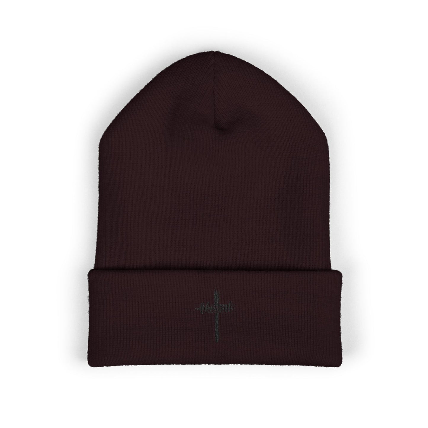 Embroidered Cross Cuffed Beanie — Minimal Faith Knit Hat
