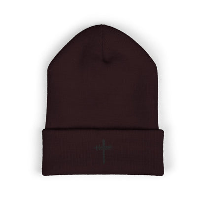 Embroidered Cross Cuffed Beanie — Minimal Faith Knit Hat