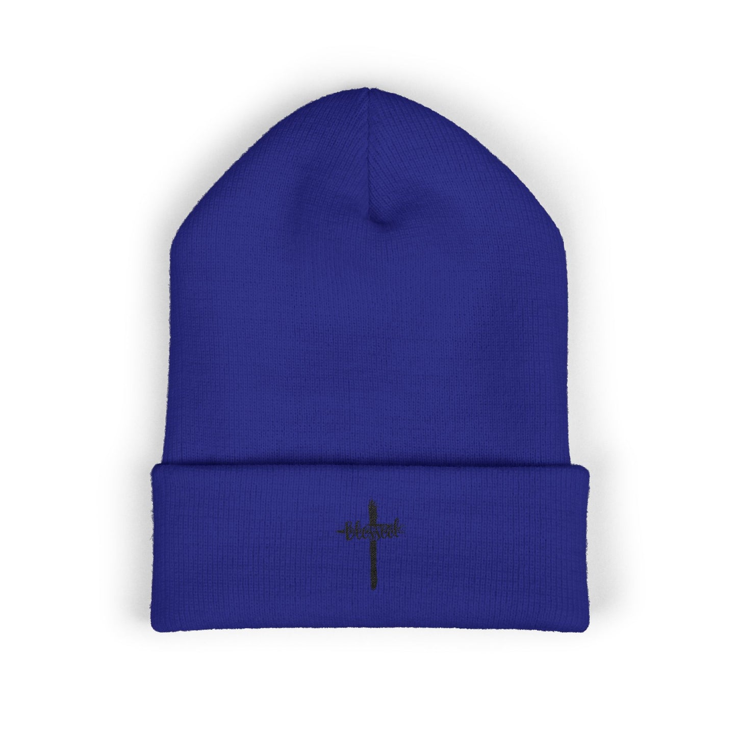 Embroidered Cross Cuffed Beanie — Minimal Faith Knit Hat