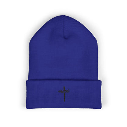 Embroidered Cross Cuffed Beanie — Minimal Faith Knit Hat