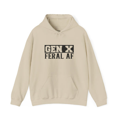 Gen X Feral AF Hoodie — Retro Stencil Graphic Sweatshirt