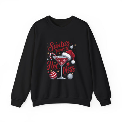 Crewneck Sweatshirt — "Santa's Favorite Hot Mess" Christmas Holiday Sweatshirt