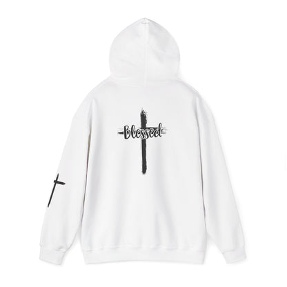 Blessed Cross Hoodie — Christian Faith Pullover with Cross Sleeve Design