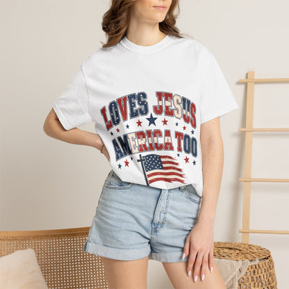 T-Shirt — "Loves Jesus America Too" Patriotic Christian Tee