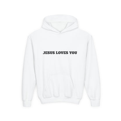 Youth Hoodie — "Jesus Loves You" Christian Scripture Sweatshirt (John 13:34)