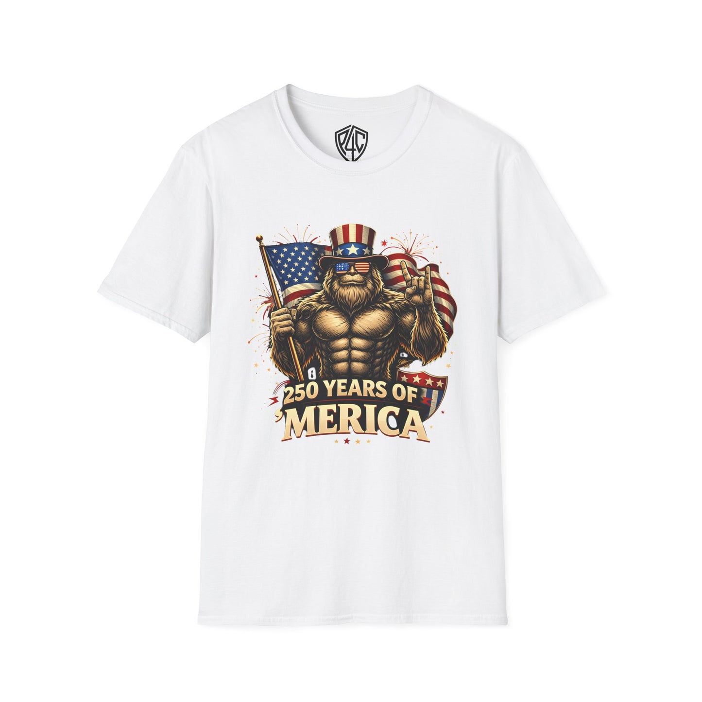 Patriotic '250 Years of Merica' T-Shirt — Muscular Uncle Sam Flag Graphic