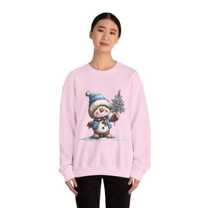 Snowman with Tree Crewneck Sweatshirt — Cute Holiday Kids-Style Winter Pullover