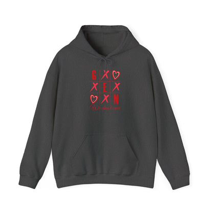 Hoodie — Red XOXO Heart Grid "You Don’t Exist" Graphic Pullover