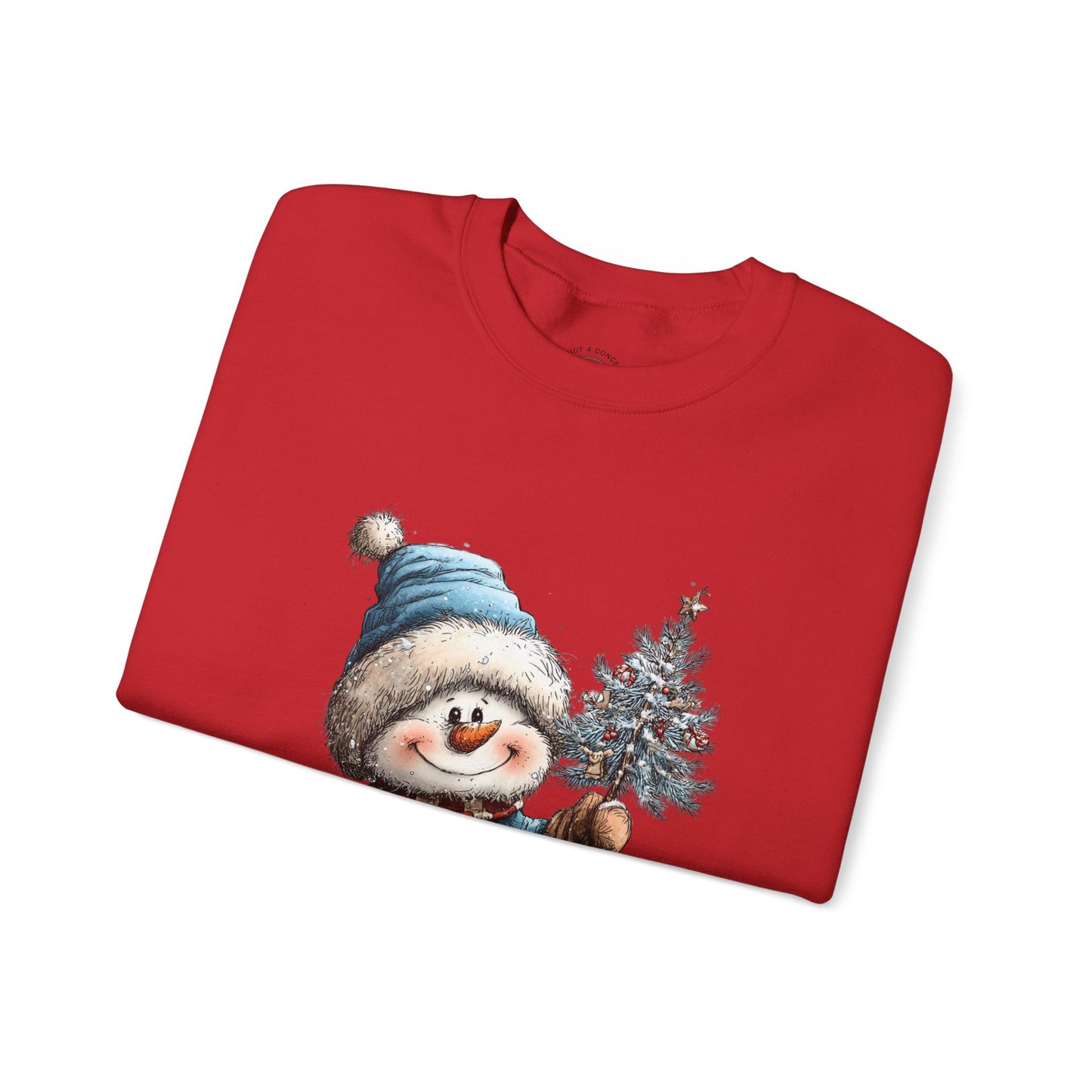 Snowman with Tree Crewneck Sweatshirt — Cute Holiday Kids-Style Winter Pullover