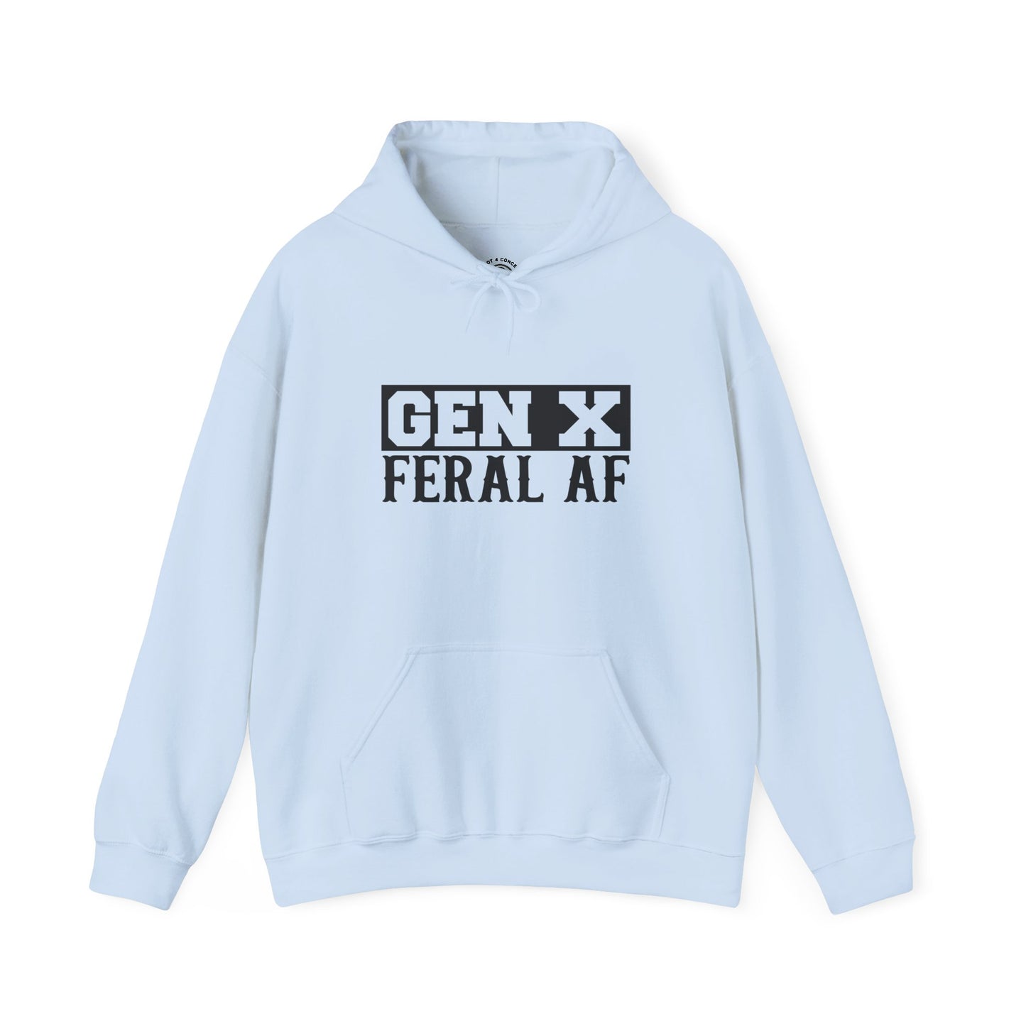 Gen X Feral AF Hoodie — Retro Stencil Graphic Sweatshirt
