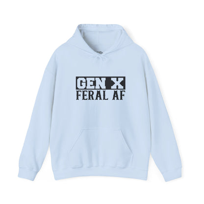 Gen X Feral AF Hoodie — Retro Stencil Graphic Sweatshirt