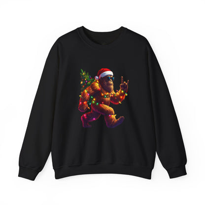 Christmas Sasquatch Crewneck Sweatshirt — Holiday Bigfoot with Santa Hat & Lights