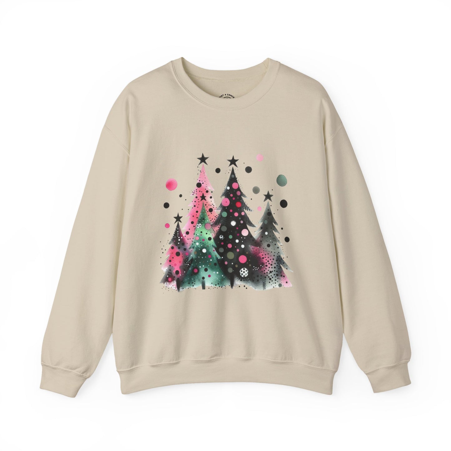 Christmas Tree Crewneck Sweatshirt — Watercolor Holiday Trees Graphic