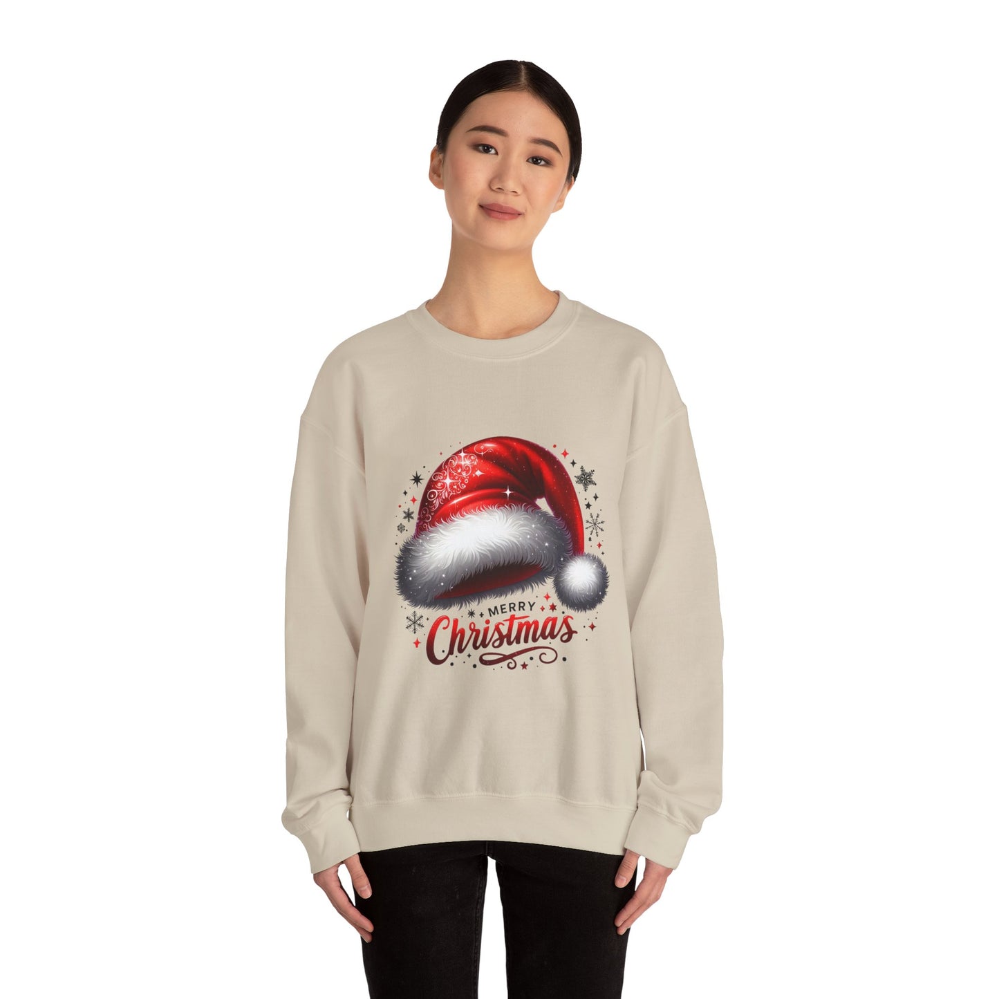 Christmas Sweatshirt - Red Santa Hat "Merry Christmas" Holiday Crewneck