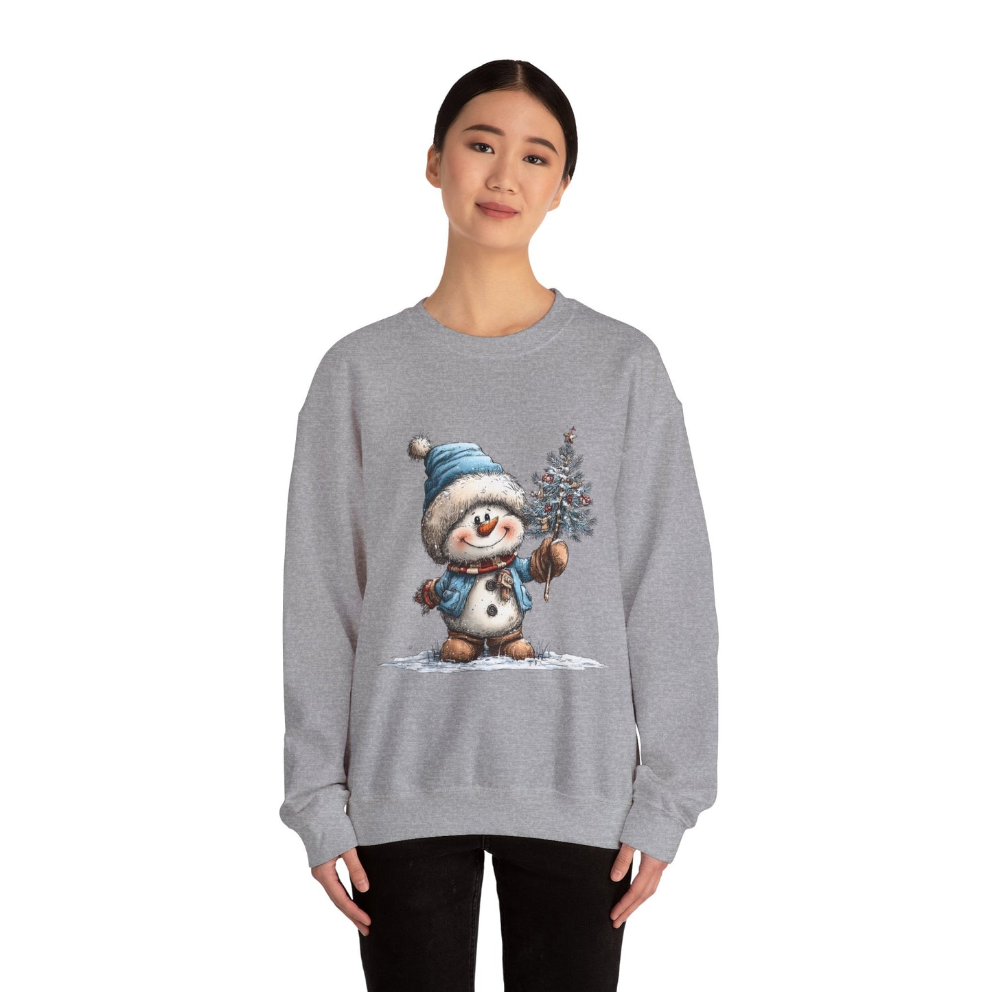 Snowman with Tree Crewneck Sweatshirt — Cute Holiday Kids-Style Winter Pullover