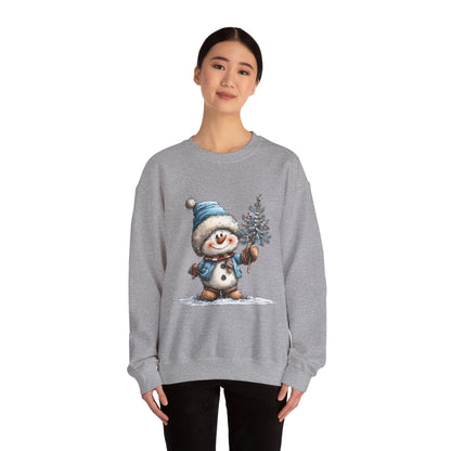 Snowman with Tree Crewneck Sweatshirt — Cute Holiday Kids-Style Winter Pullover