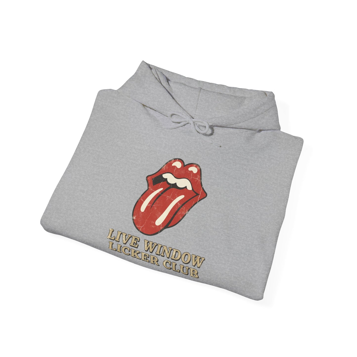 Graphic Hoodie — Retro Tongue Logo “Live Window Licker Club” Streetwear Pullover