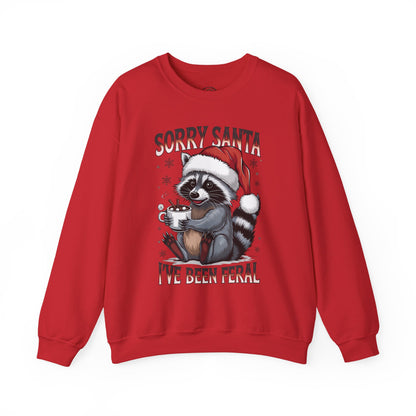 Raccoon Christmas Sweatshirt - "Sorry Santa I've Been Feral" Holiday Crewneck