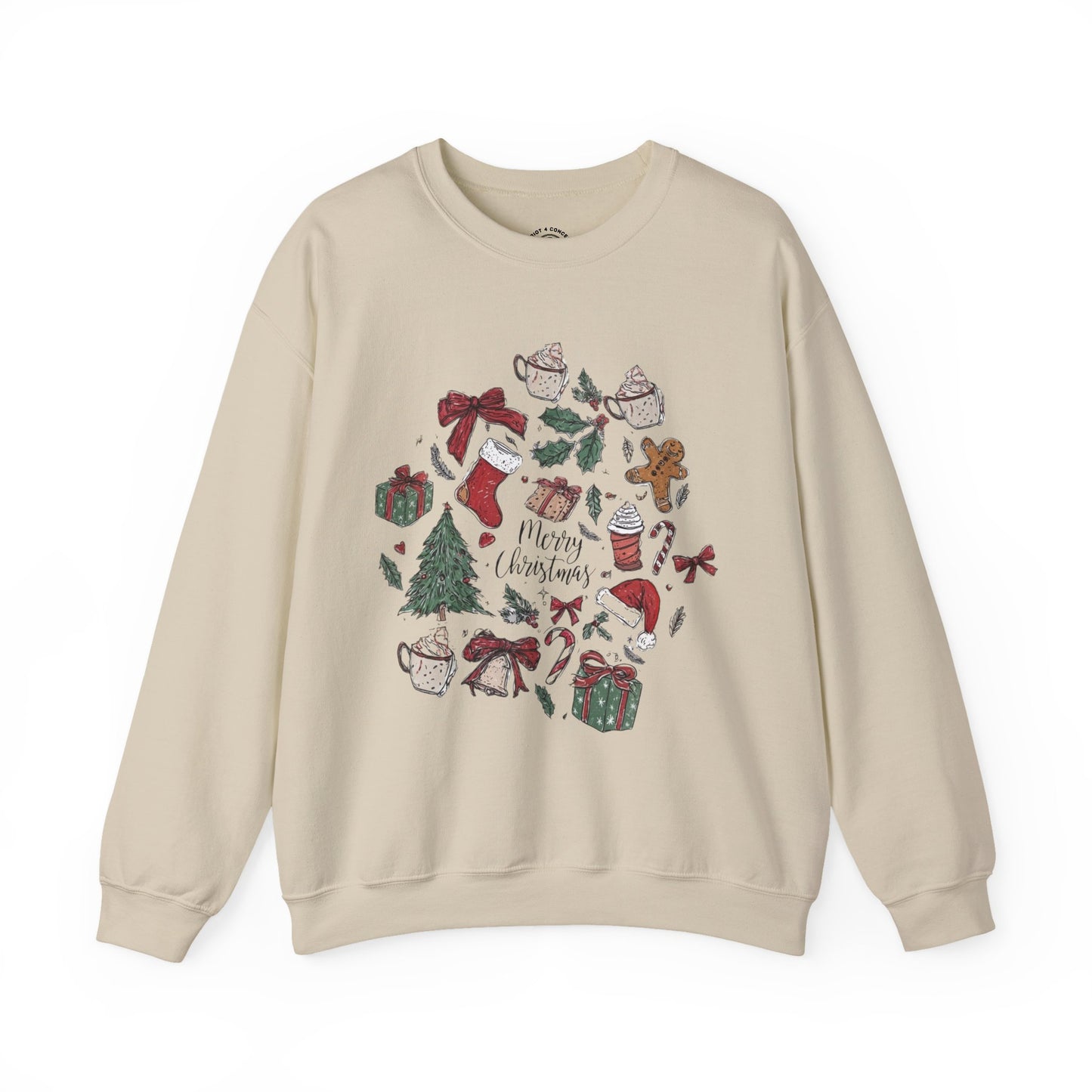 Christmas Cozy Crewneck Sweatshirt — "Merry Christmas" Holiday Icons Design