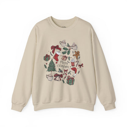 Christmas Cozy Crewneck Sweatshirt — "Merry Christmas" Holiday Icons Design