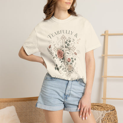 T‑Shirt — "Fearfully & Wonderfully Made" Floral Cross Graphic