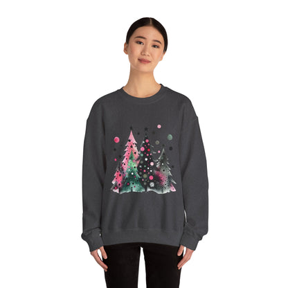 Christmas Tree Crewneck Sweatshirt — Watercolor Holiday Trees Graphic