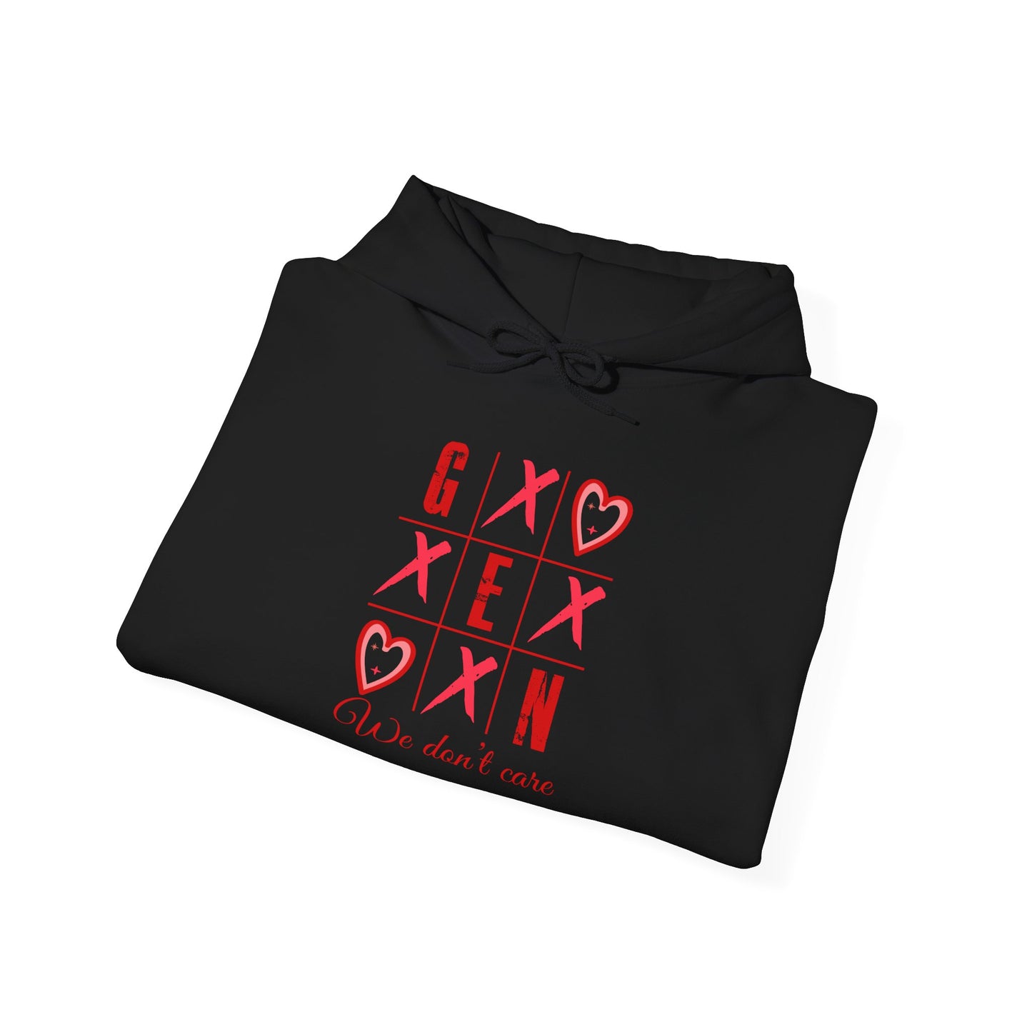Hoodie — Red XOXO Heart Grid "You Don’t Exist" Graphic Pullover