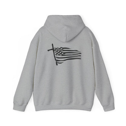 Patriotic Raccoon Hoodie — Black Flag Cross Design