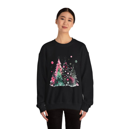 Christmas Tree Crewneck Sweatshirt — Watercolor Holiday Trees Graphic