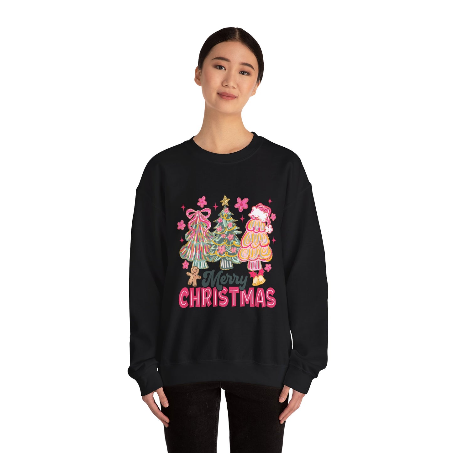 Christmas Trees Crewneck Sweatshirt — Merry Christmas Pink Holiday Sweater