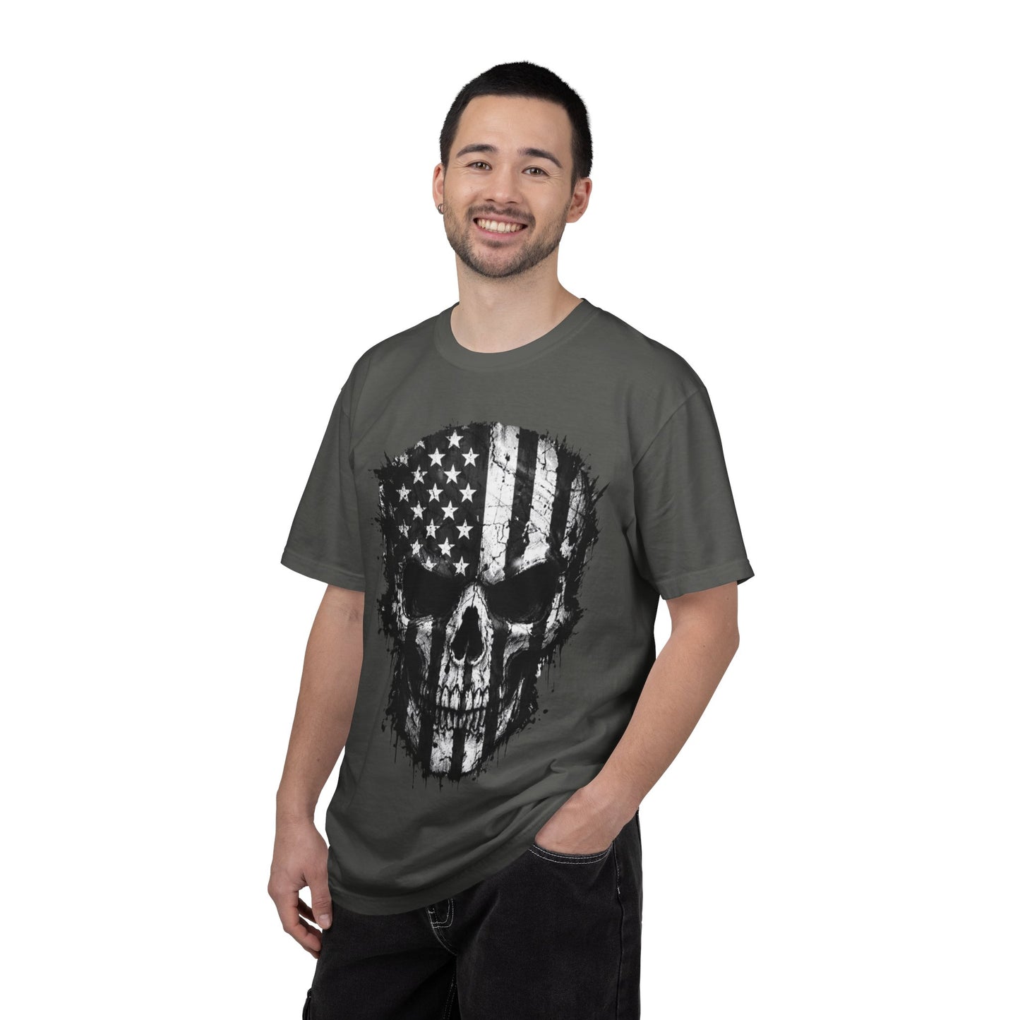 American Flag Skull T-Shirt — Distressed Patriotic Skull Tee