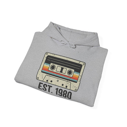 1980 Retro Cassette Hoodie — Est. 1980 Vintage Music Sweatshirt