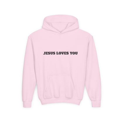 Youth Hoodie — "Jesus Loves You" Christian Scripture Sweatshirt (John 13:34)