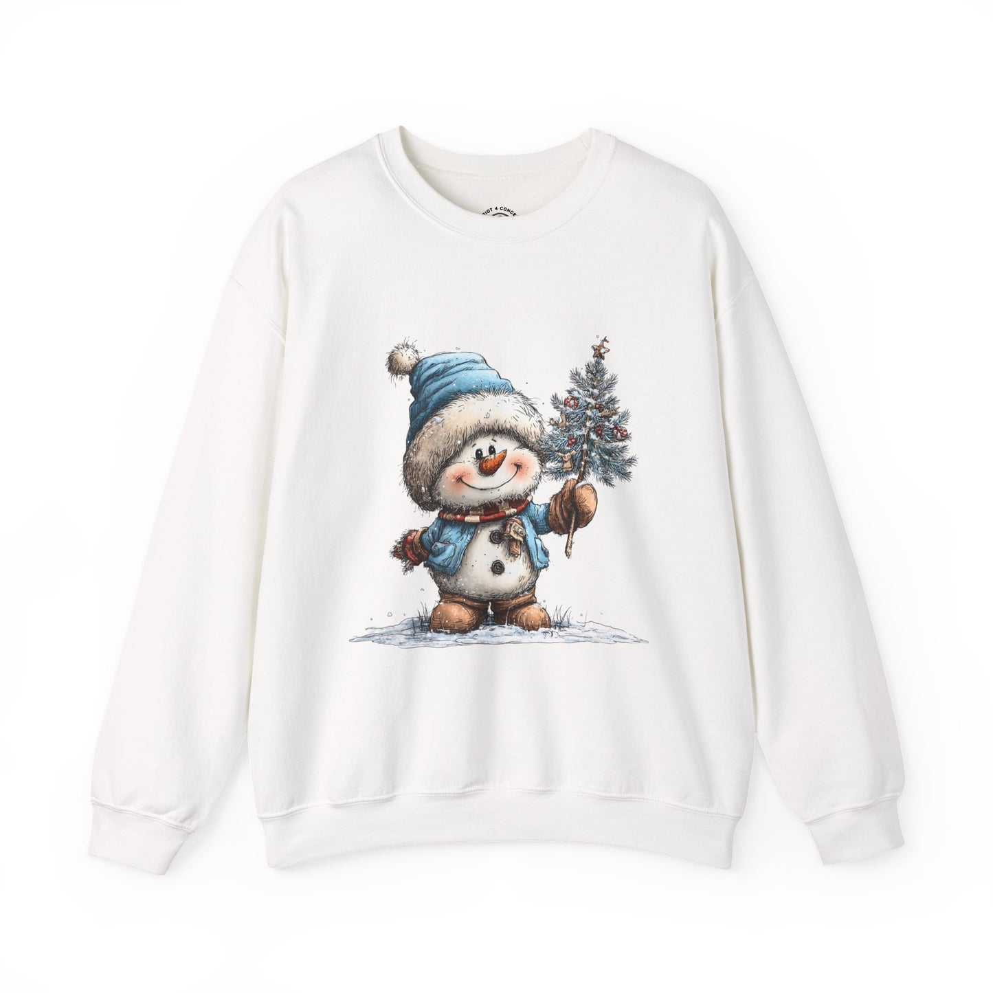 Snowman with Tree Crewneck Sweatshirt — Cute Holiday Kids-Style Winter Pullover