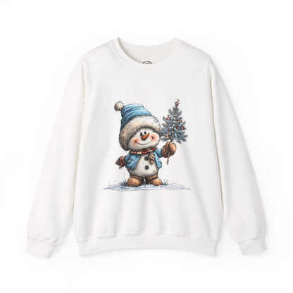 Snowman with Tree Crewneck Sweatshirt — Cute Holiday Kids-Style Winter Pullover