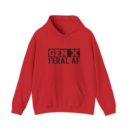 Gen X Feral AF Hoodie — Retro Stencil Graphic Sweatshirt