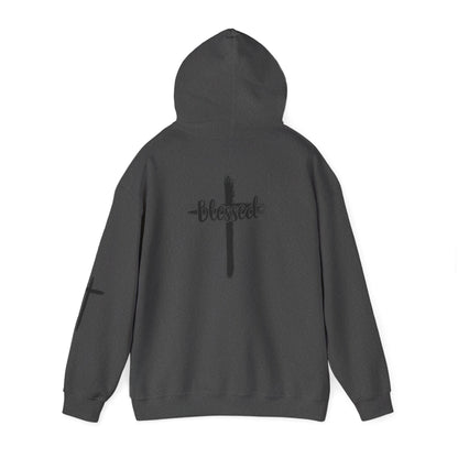 Blessed Cross Hoodie — Christian Faith Pullover with Cross Sleeve Design