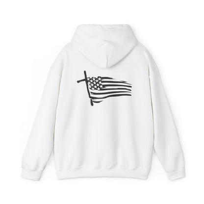 Patriotic Raccoon Hoodie — Black Flag Cross Design