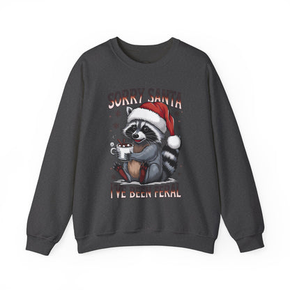 Raccoon Christmas Sweatshirt - "Sorry Santa I've Been Feral" Holiday Crewneck